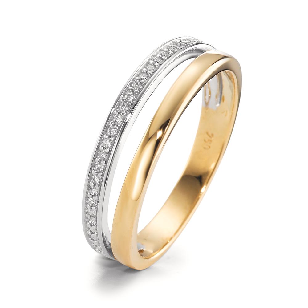 Fingerring 750/18K guld, 750/18K hvidguld Diamant 0.08 ct, 21 Sten , [Brillant], w-si