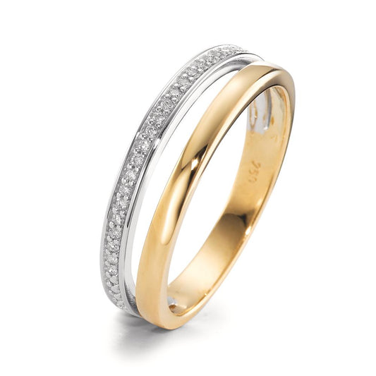 Fingerring 750/18K guld, 750/18K hvidguld Diamant 0.08 ct, 21 Sten , [Brillant], w-si