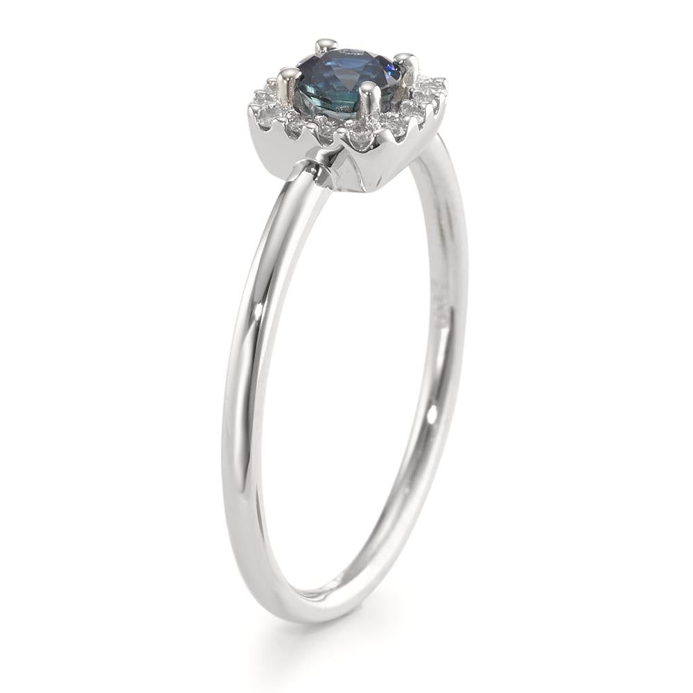 Solitaire ring 750/18K hvidguld Safir blå, Diamant hvid , 0.07 ct, 12 Sten , w-si