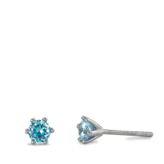 Ørestikker Sølv Zirconia aqua , 2 Sten rhodineret Ø4.5 mm