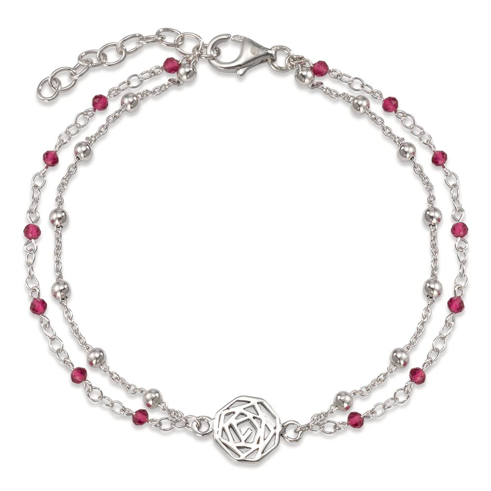 Armbånd Sølv Zirconia bordeaux , 14 Sten rhodineret Rose 17-19 cm