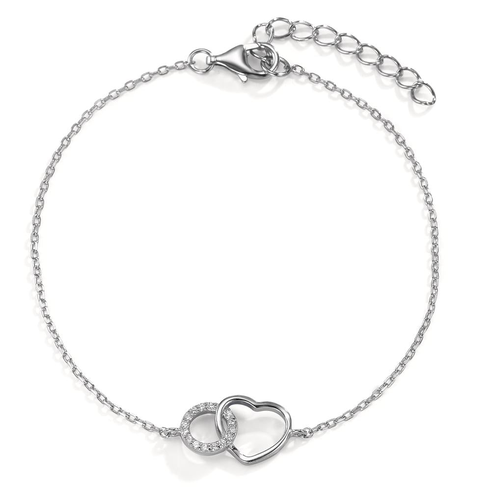 Armbånd Sølv Zirconia 14 Sten rhodineret Hjerte 16.5-19.5 cm