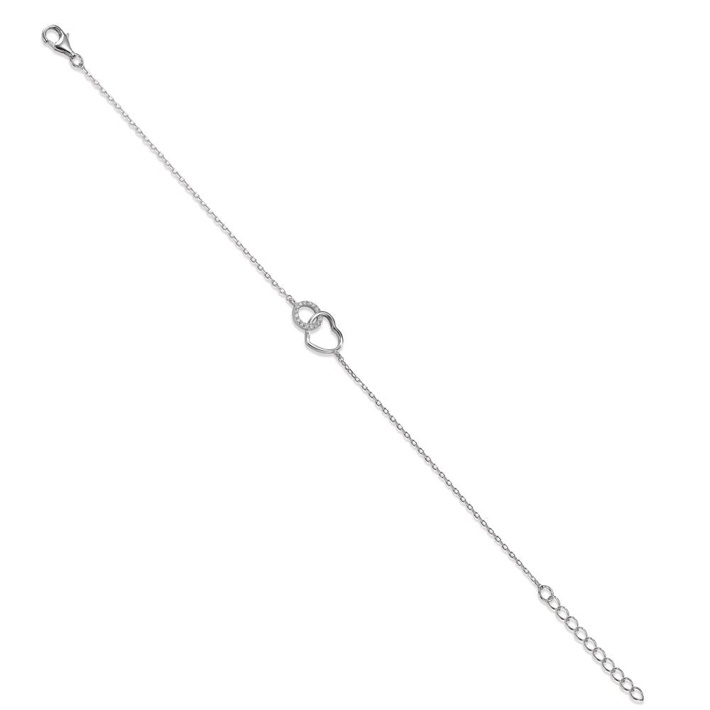 Armbånd Sølv Zirconia 14 Sten rhodineret Hjerte 16.5-19.5 cm