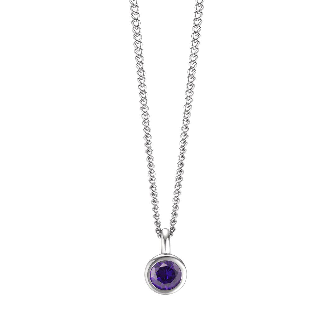 Halskæde med vedhæng Rustfrit stål Zirconia violet 42 cm Ø7 mm