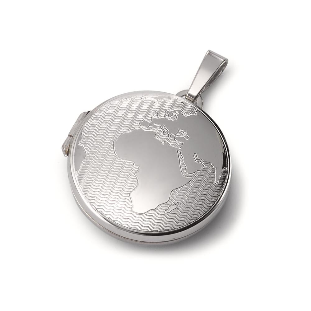 Medaljon Sølv rhodineret globus Ø21 mm