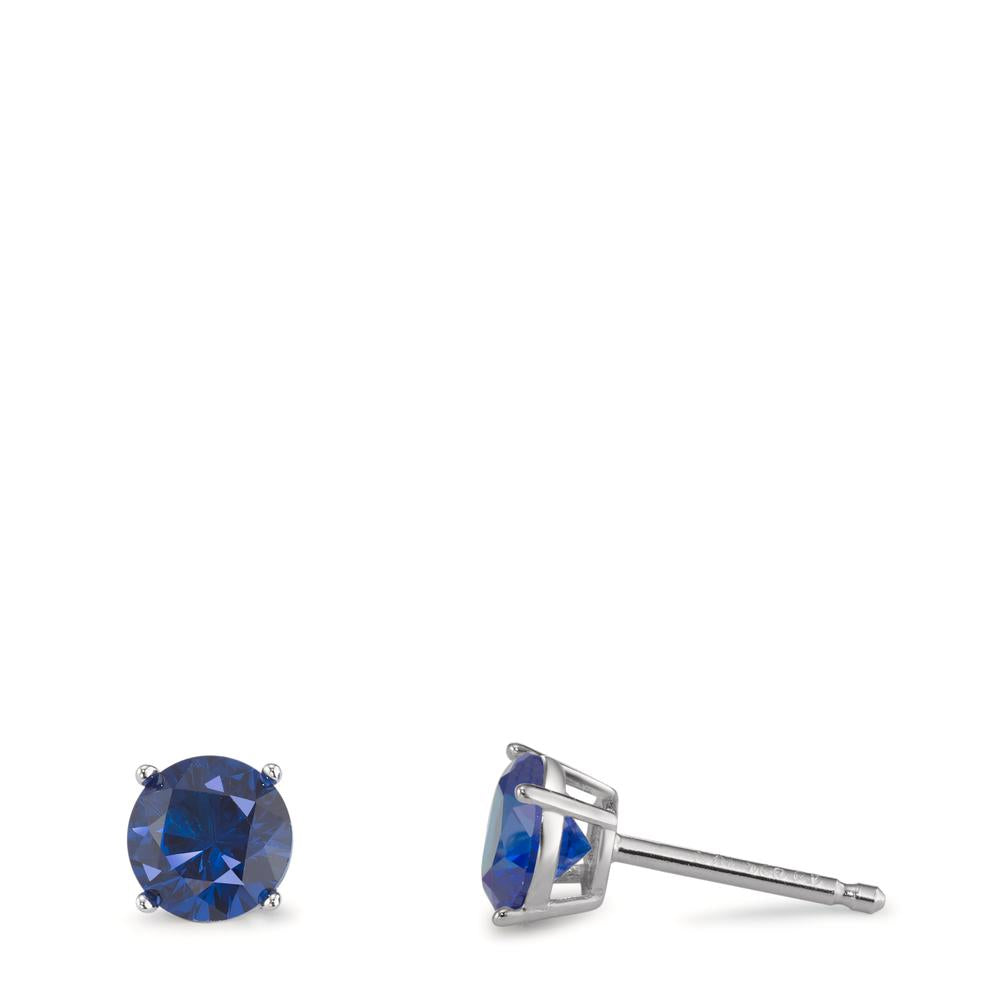 Ørestikker Sølv Zirconia safir blå , 2 Sten rhodineret Ø6 mm