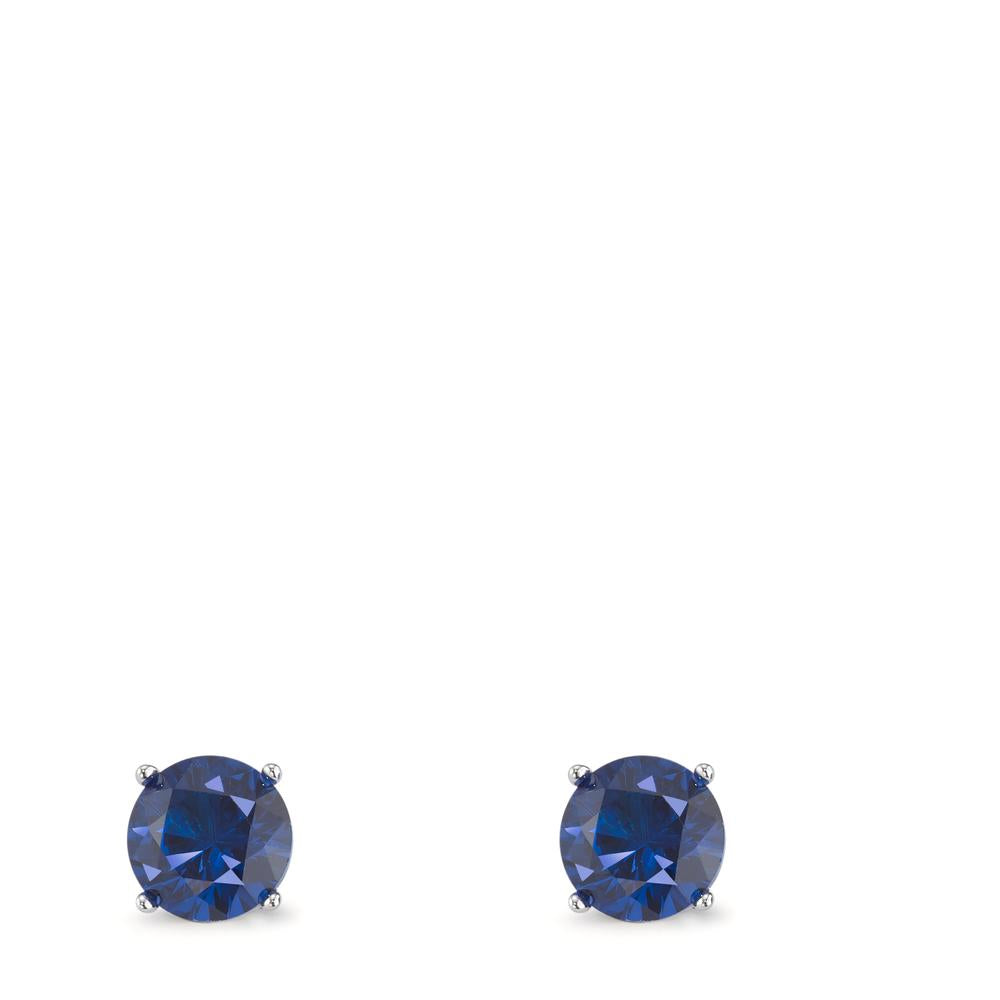 Ørestikker Sølv Zirconia safir blå , 2 Sten rhodineret Ø6 mm