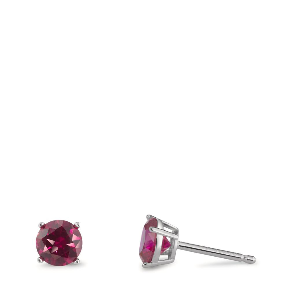 Ørestikker Sølv Zirconia bordeaux , 2 Sten rhodineret Ø6 mm