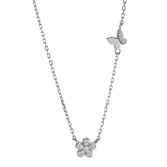 Collier Sølv Zirconia rhodineret Blomst 40-45 cm