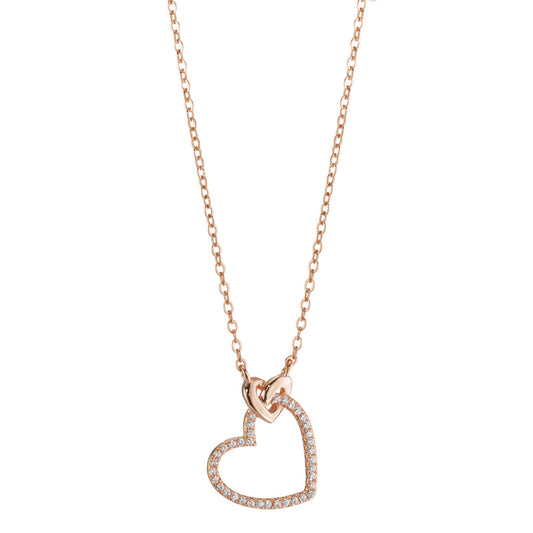 Collier Sølv Zirconia rose forgyldt Hjerte 40-45 cm