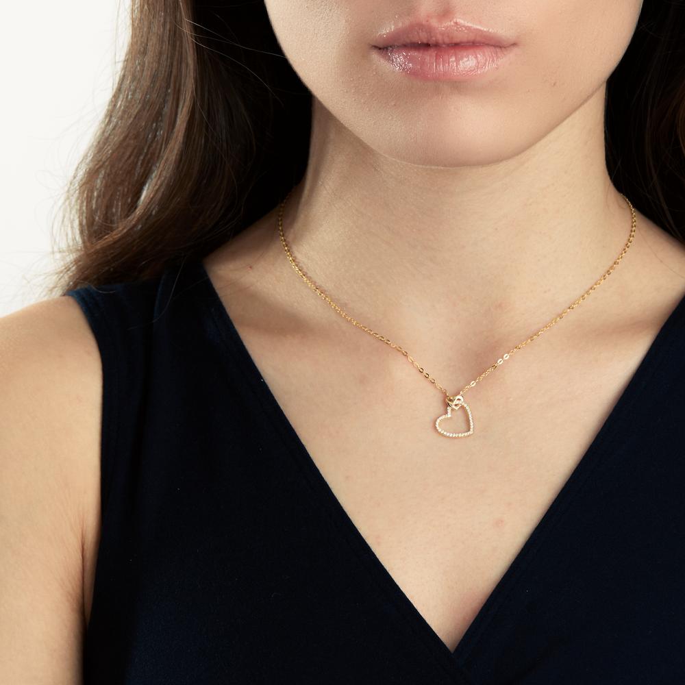 Collier Sølv Zirconia gul forgyldt Hjerte 40-45 cm