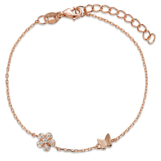 Armbånd Sølv Zirconia 6 Sten rose forgyldt Blomst 16-19 cm