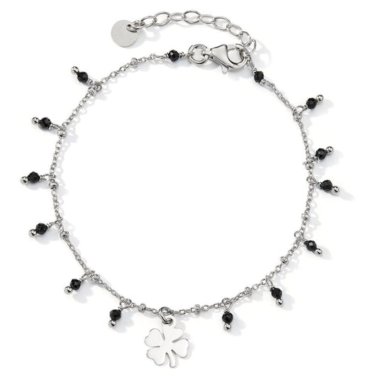 Armbånd Sølv Krystal sort , 14 Sten rhodineret Shamrock 16-19 cm