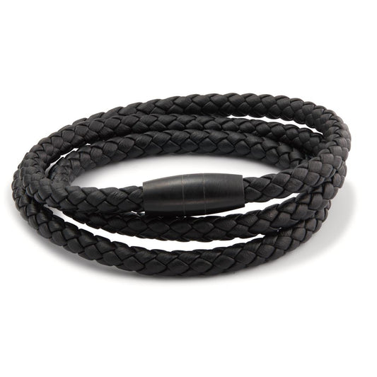 Armbånd Rustfrit stål, Læder sort IP belagt 19 cm Ø5.5 mm