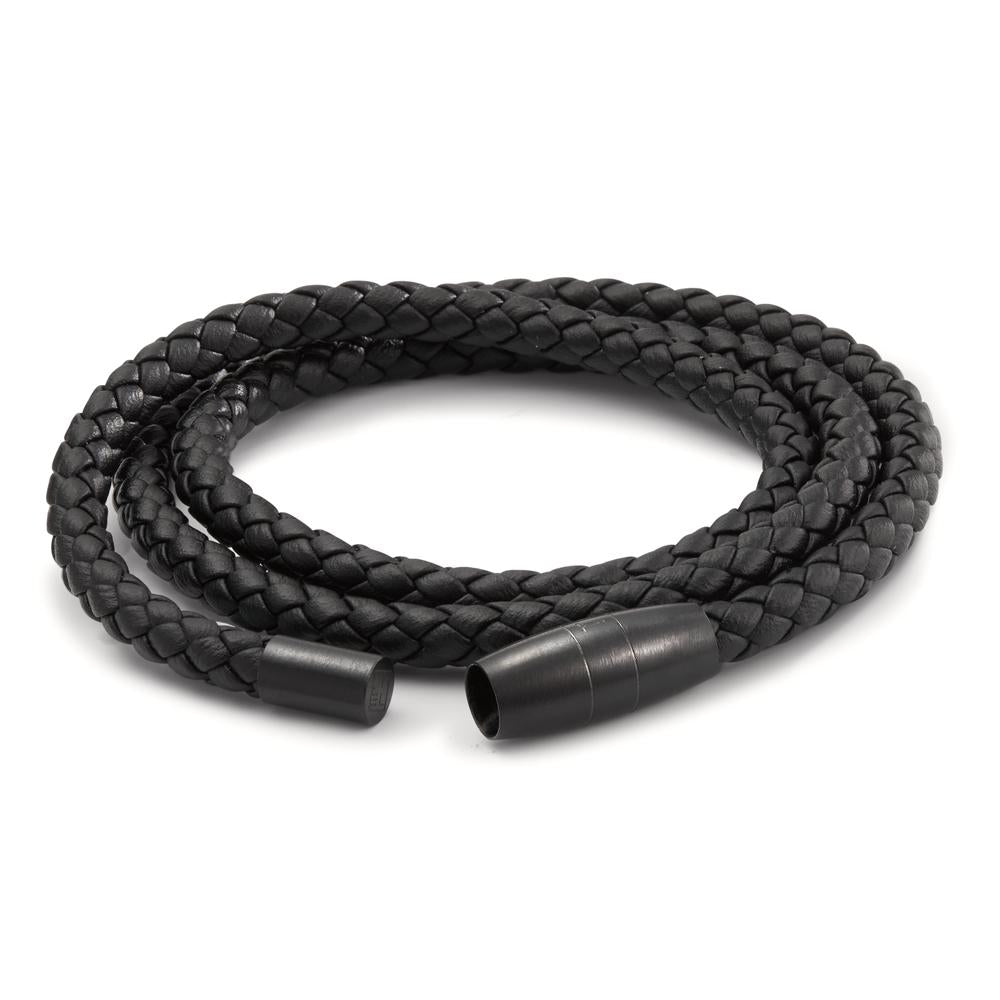 Armbånd Rustfrit stål, Læder sort IP belagt 19 cm Ø5.5 mm