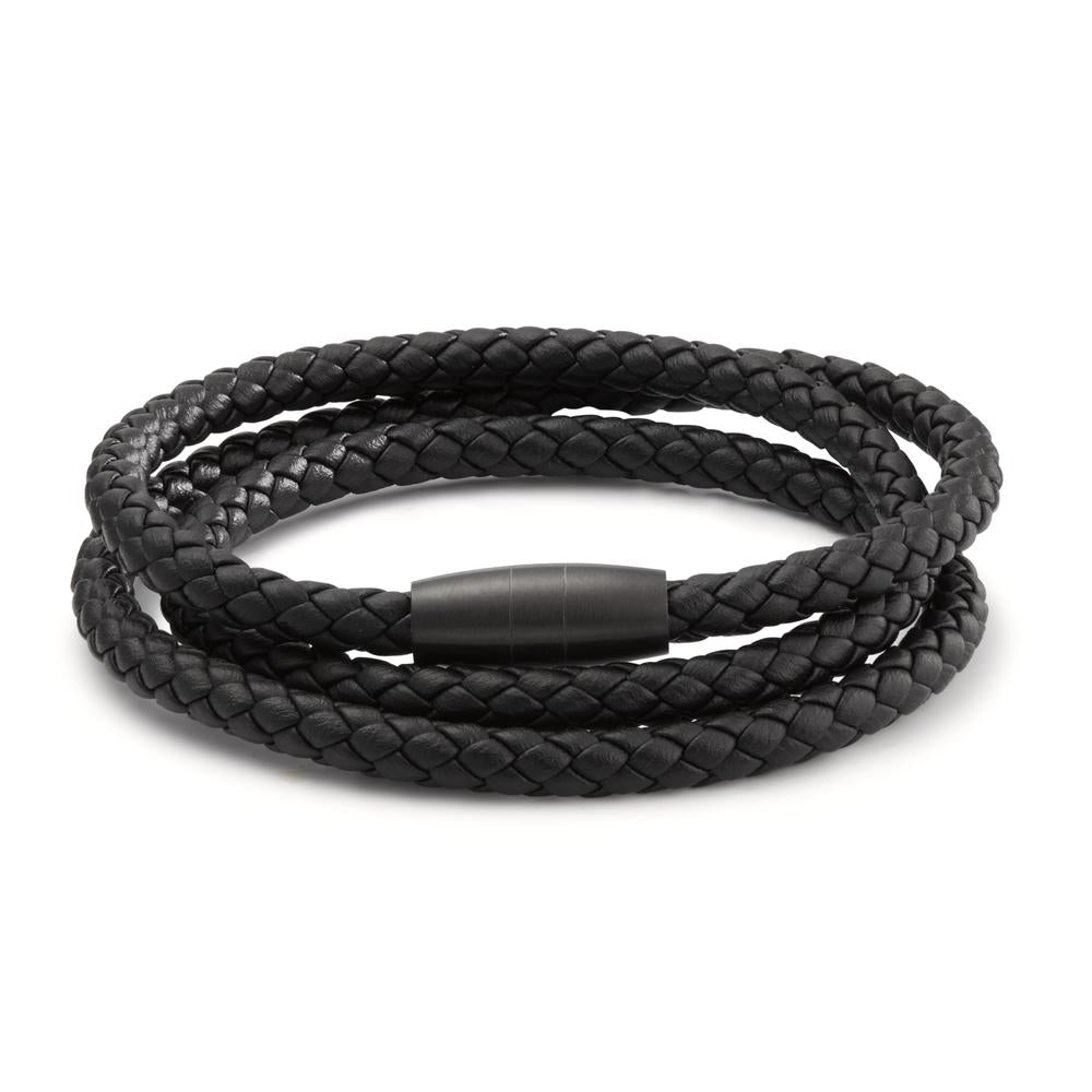 Armbånd Rustfrit stål, Læder sort IP belagt 21 cm Ø5.5 mm