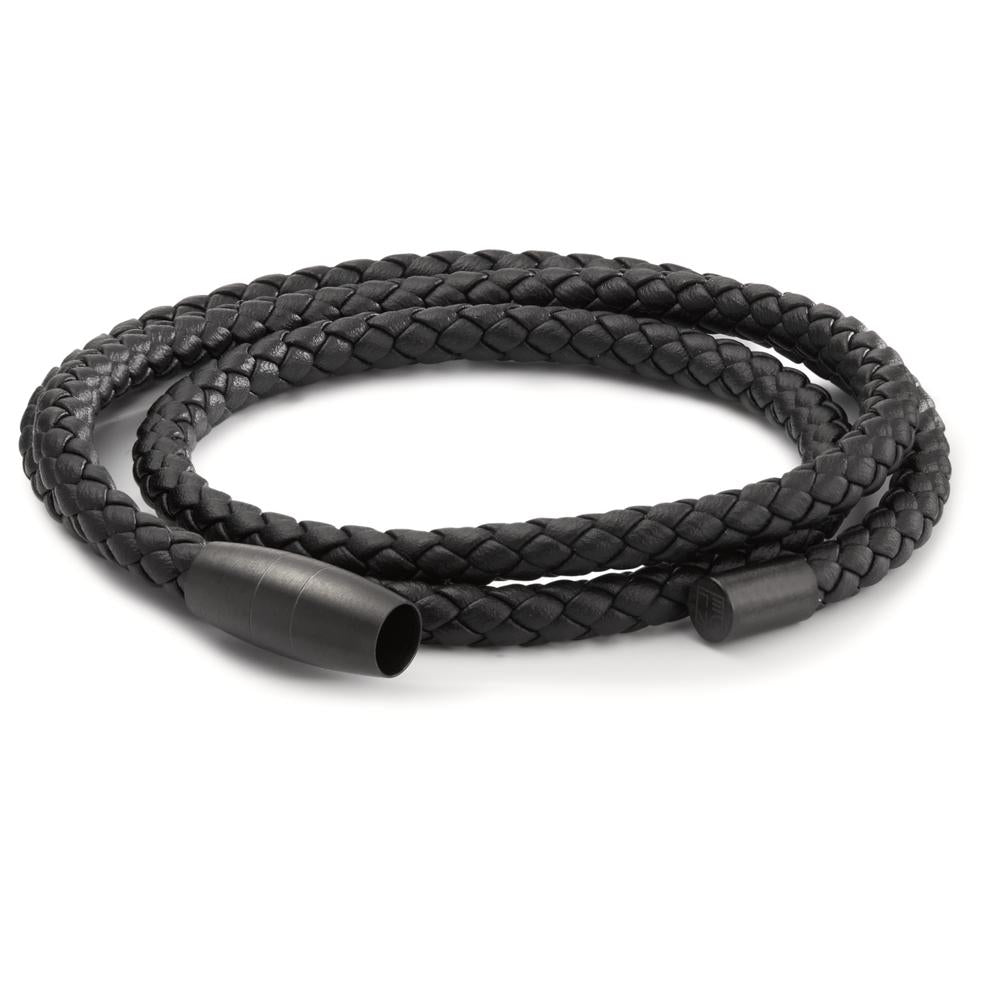 Armbånd Rustfrit stål, Læder sort IP belagt 21 cm Ø5.5 mm