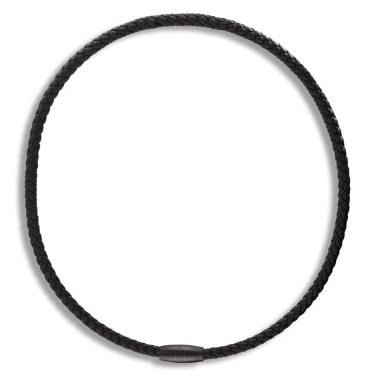 Collier Rustfrit stål, Læder sort IP belagt 45 cm Ø5.5 mm
