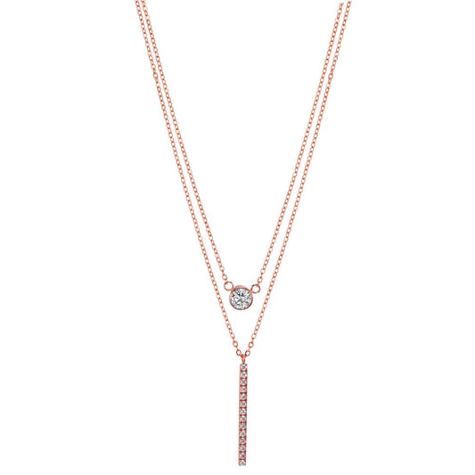 Collier Rustfrit stål Zirconia 15 Sten rose IP belagt 40-45 cm