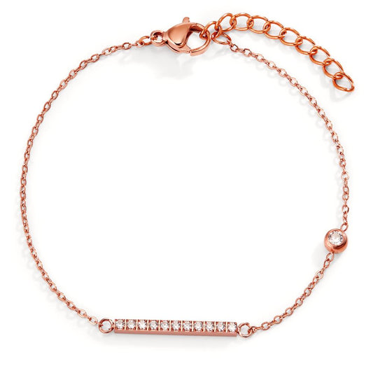 Armbånd Rustfrit stål Zirconia 12 Sten rose IP belagt 16-19 cm