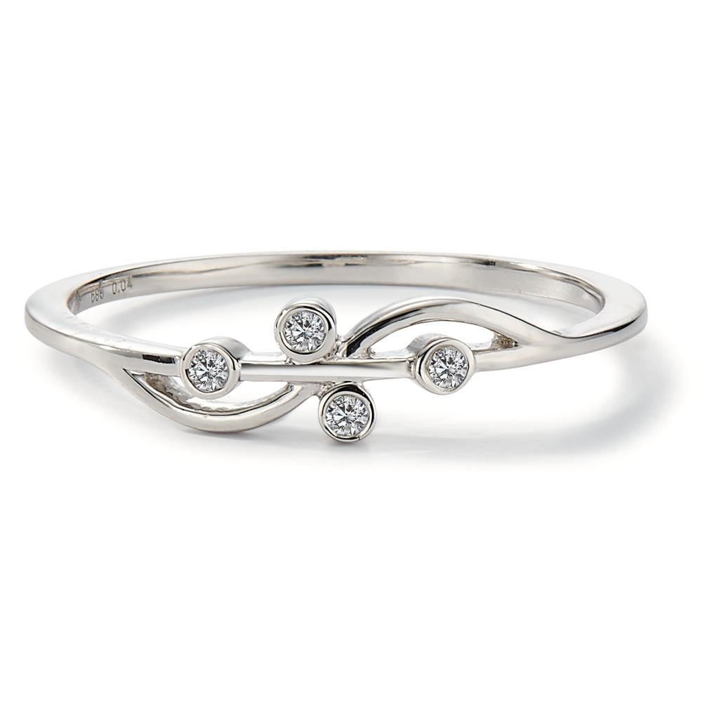 Fingerring 585/14 K hvidguld Diamant 0.04 ct, 4 Sten , w-si