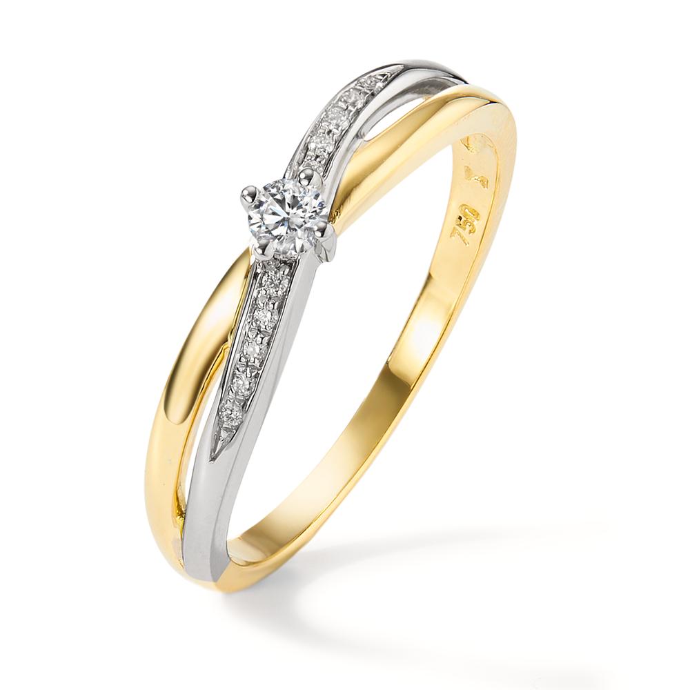 Fingerring 750/18K hvidguld, 750/18K guld Diamant 0.10 ct, 11 Sten , w-si