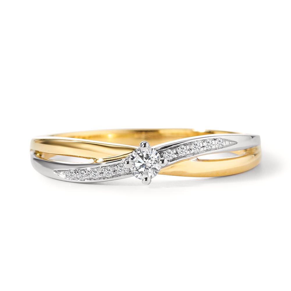 Fingerring 750/18K hvidguld, 750/18K guld Diamant 0.10 ct, 11 Sten , w-si