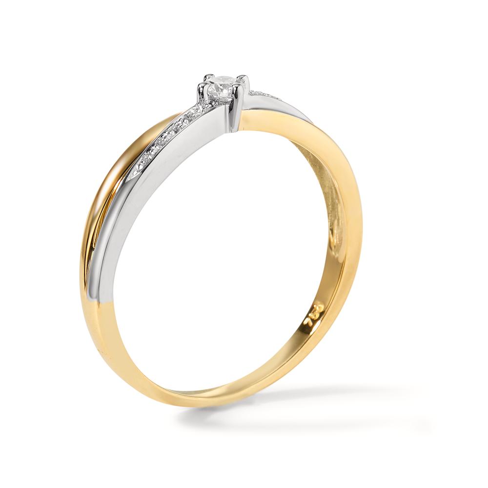 Fingerring 750/18K hvidguld, 750/18K guld Diamant 0.10 ct, 11 Sten , w-si