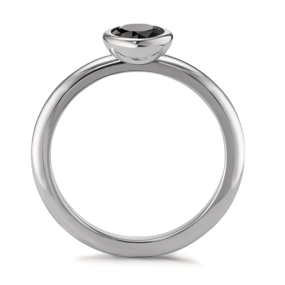 Fingerring Rustfrit stål Zirconia sort Ø7 mm