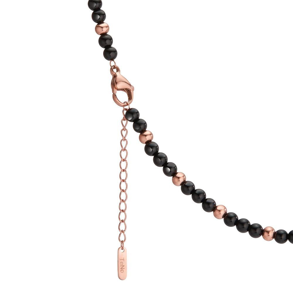 Collier Rustfrit stål Agat sort rose IP belagt 42-45 cm Ø4 mm