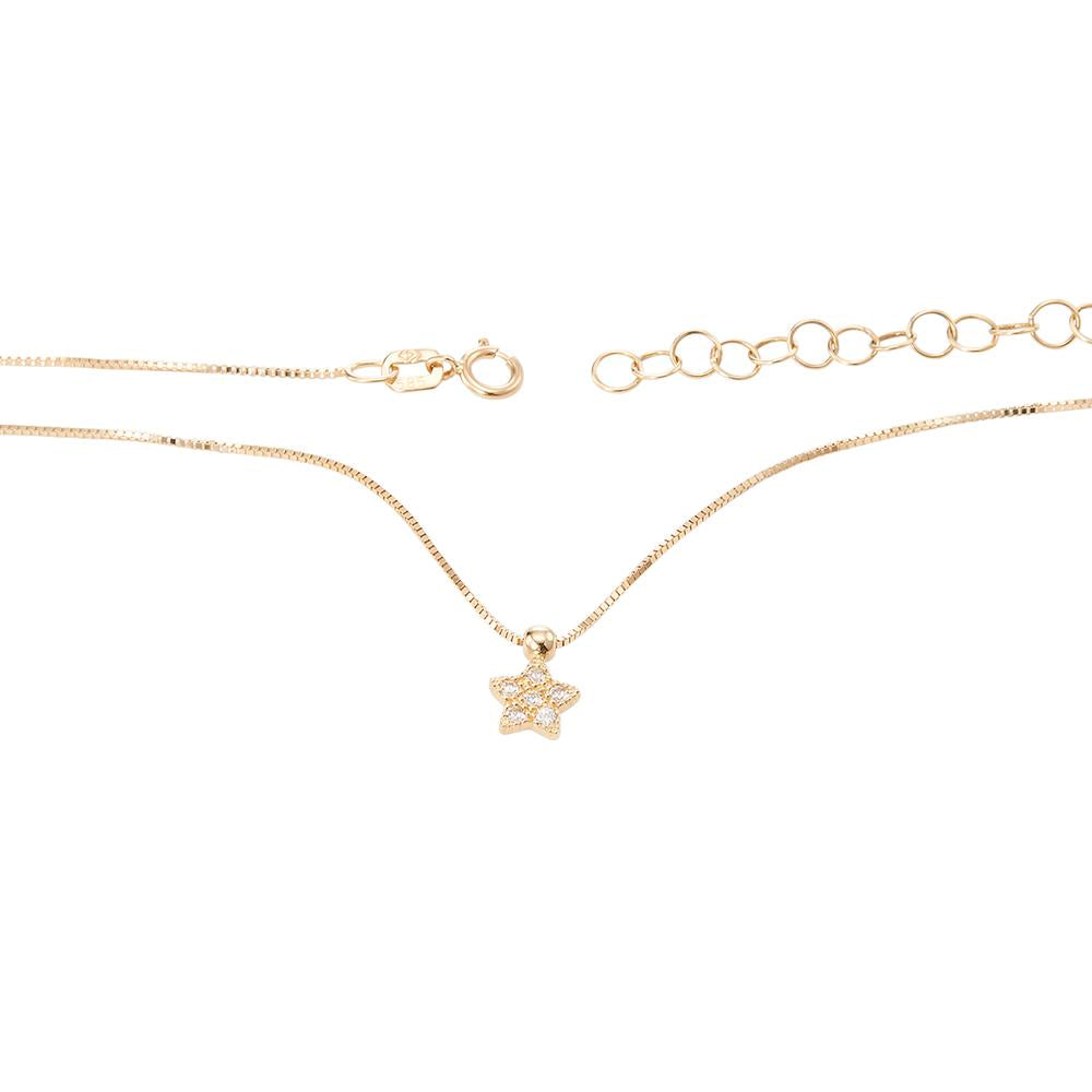 Collier 585/14K guld Zirconia 6 Sten stjerne 40-45 cm