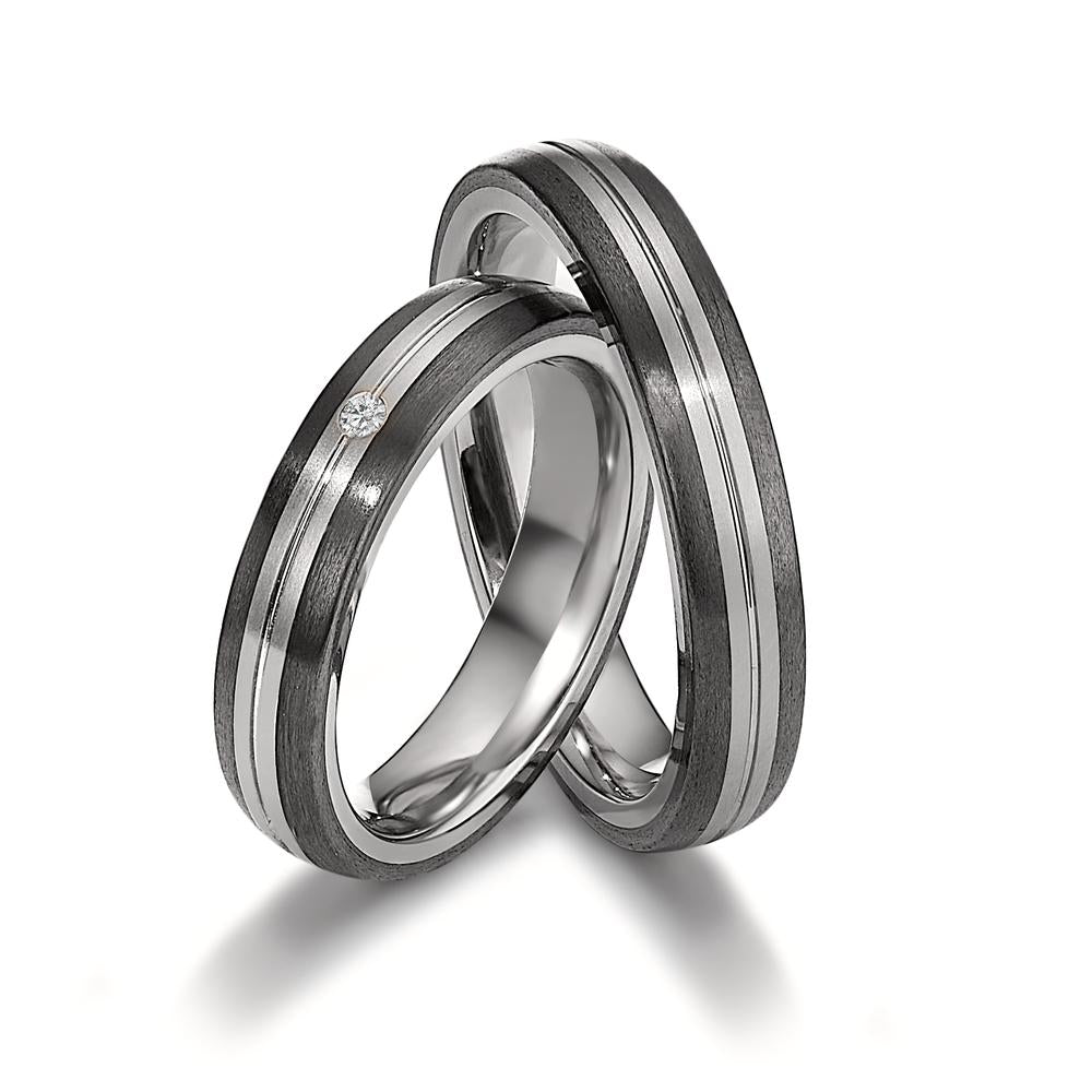 Partnerringe Titanium, Kulstof Diamant 0.02 ct, w-si