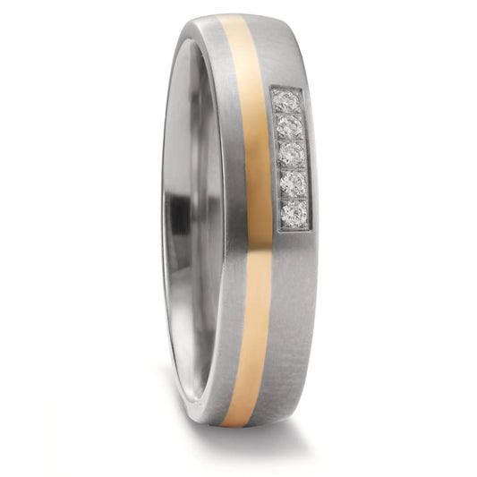 Partnerringe Titanium, 750/18K guld Diamant 0.05 ct, 5 Sten , w-si