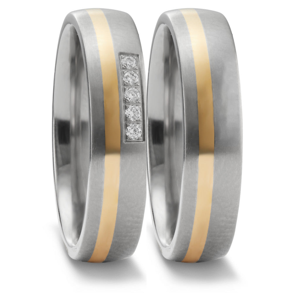 Partnerringe Titanium, 750/18K guld Diamant 0.05 ct, 5 Sten , w-si