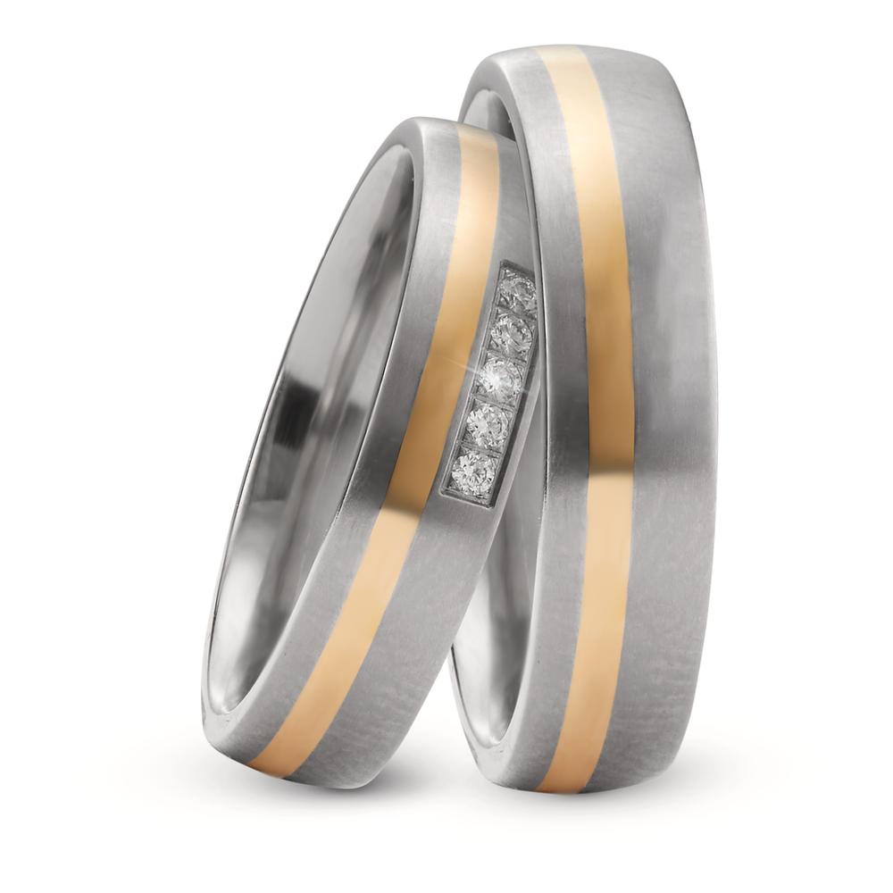 Partnerringe Titanium, 750/18K guld Diamant 0.05 ct, 5 Sten , w-si