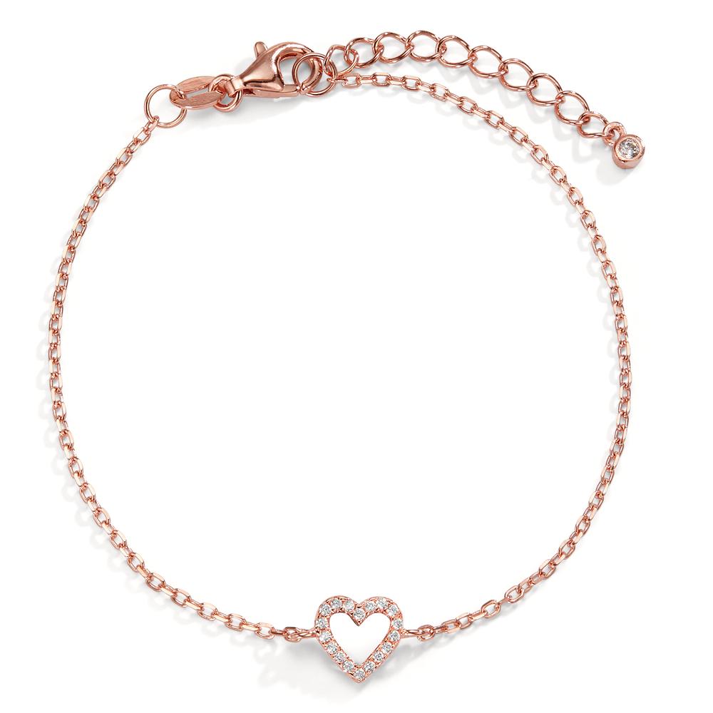 Armbånd Sølv Zirconia rose forgyldt Hjerte 17-20 cm