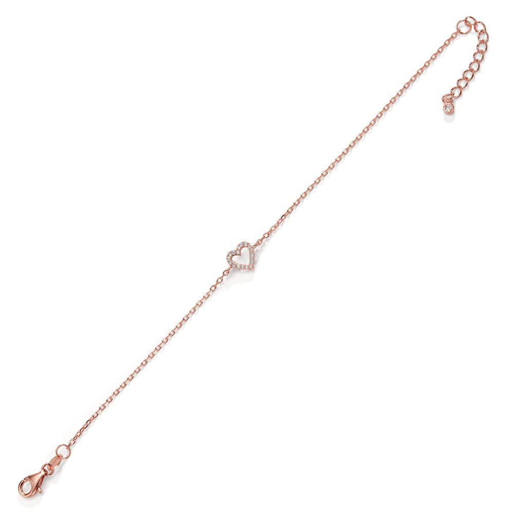 Armbånd Sølv Zirconia rose forgyldt Hjerte 17-20 cm