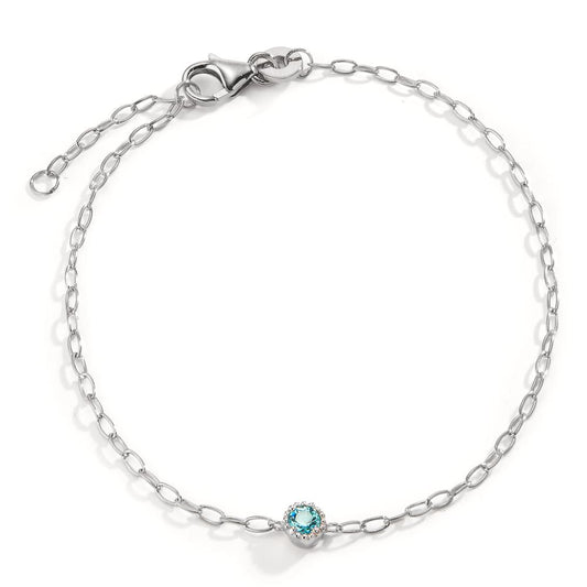 Armbånd Sølv Zirconia aqua rhodineret 16-18 cm