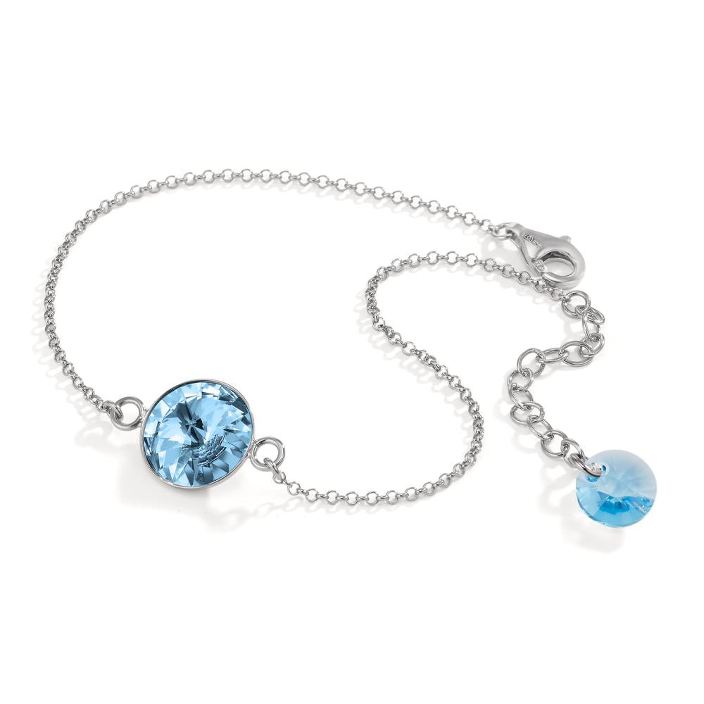 Armbånd Sølv Zirconia aqua , 2 Sten rhodineret 17.5-20.5 cm Ø11 mm