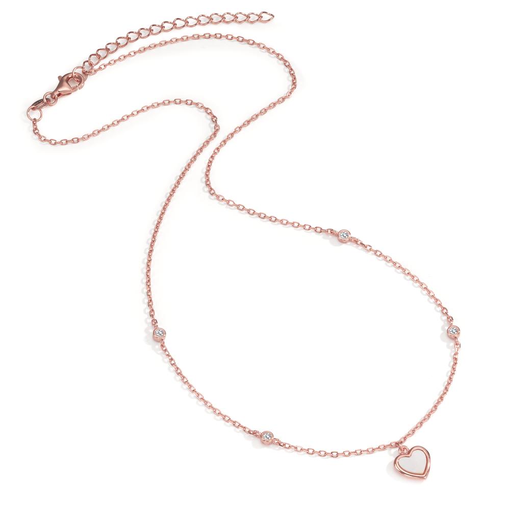 Collier Sølv Zirconia 4 Sten rose forgyldt Perlemor Hjerte 40-45 cm