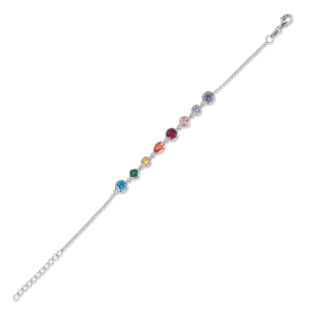 Armbånd Sølv Zirconia farverig , 8 Sten rhodineret 16-18.5 cm