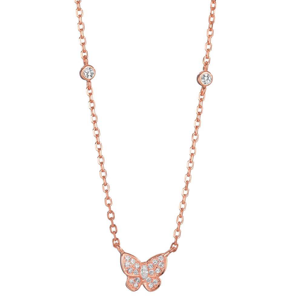 Collier Sølv Zirconia rose forgyldt sommerfugl 40-45 cm