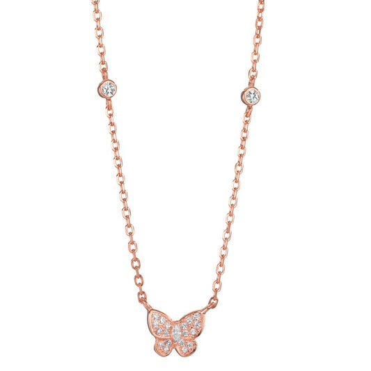 Collier Sølv Zirconia rose forgyldt sommerfugl 40-45 cm