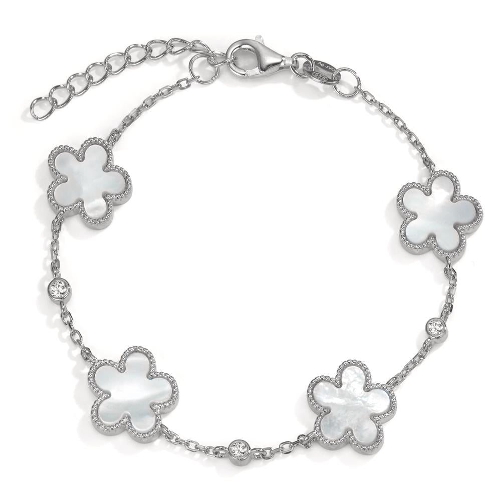 Armbånd Sølv Zirconia 3 Sten rhodineret Perlemor Blomst 15.5-18 cm