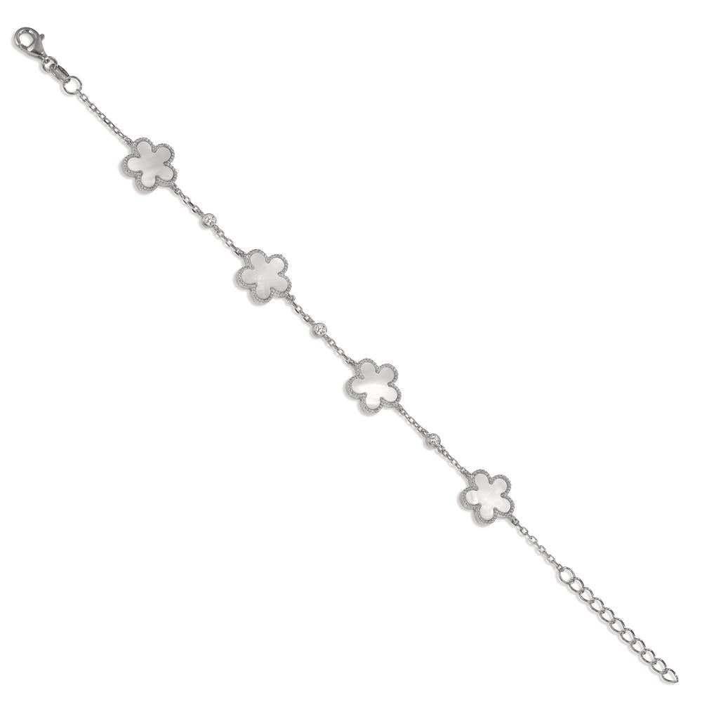 Armbånd Sølv Zirconia 3 Sten rhodineret Perlemor Blomst 15.5-18 cm