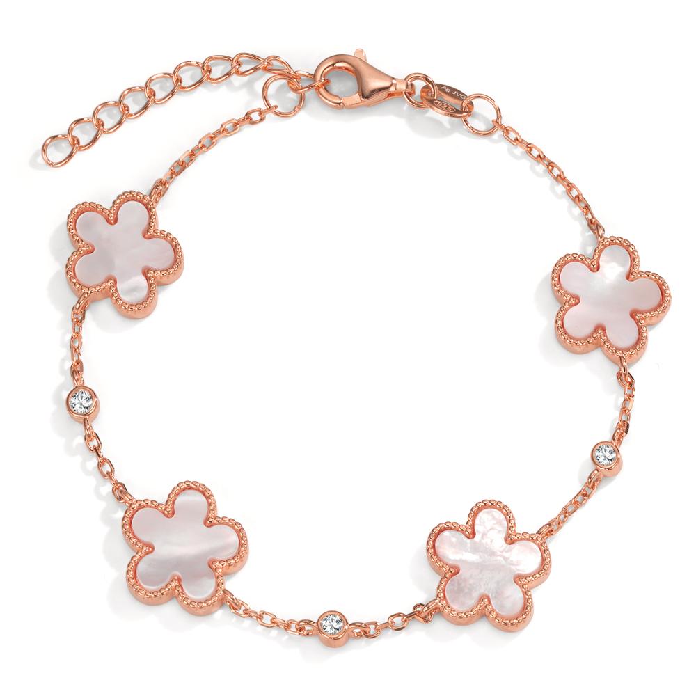 Armbånd Sølv Zirconia 3 Sten rose forgyldt Perlemor Blomst 15.5-18 cm