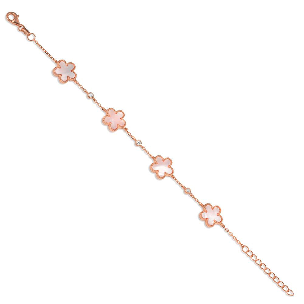 Armbånd Sølv Zirconia 3 Sten rose forgyldt Perlemor Blomst 15.5-18 cm