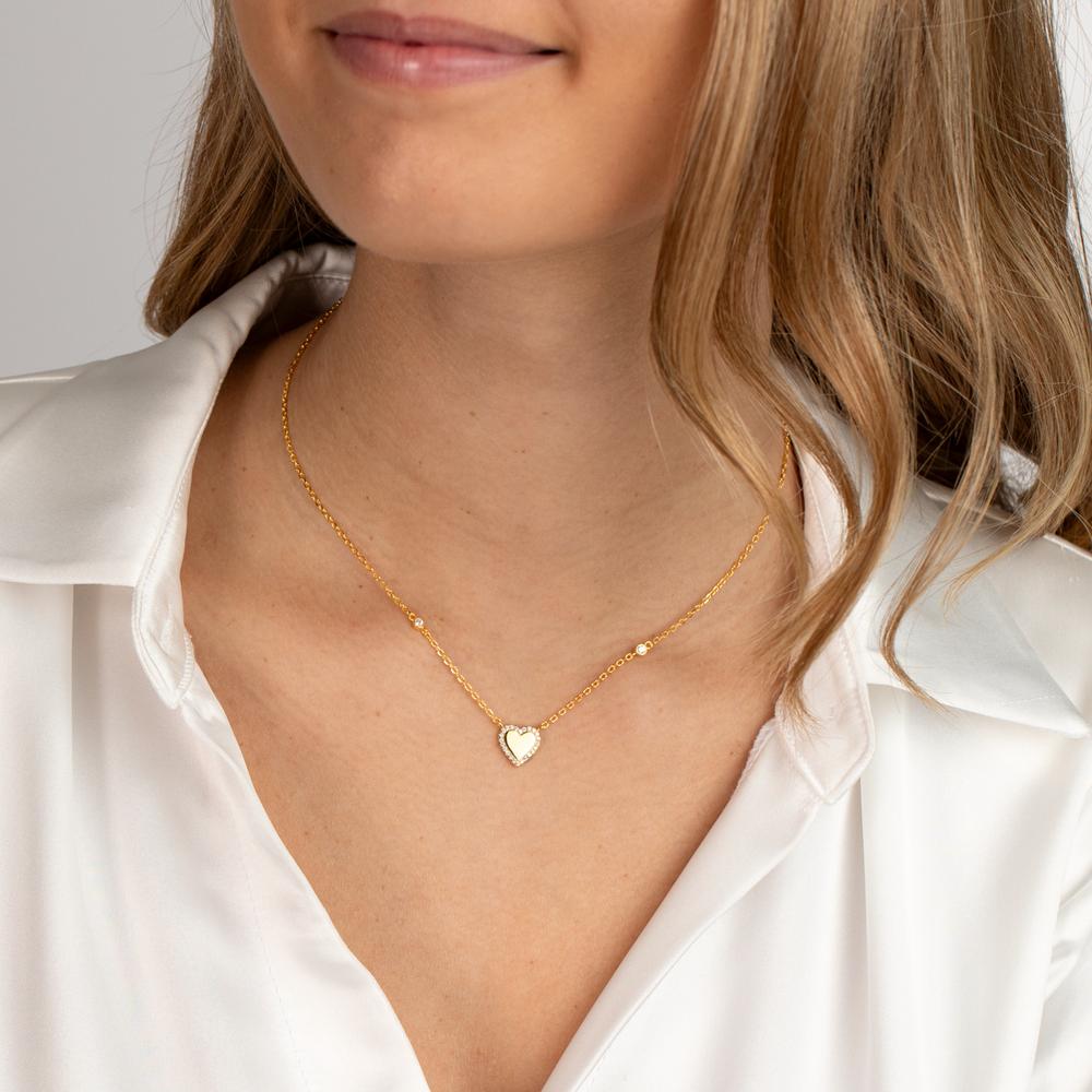 Collier Sølv Zirconia gul forgyldt Hjerte 40-45 cm