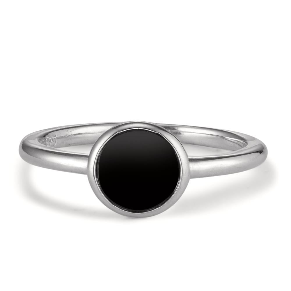 Fingerring Sølv Onyx rhodineret Ø7.5 mm