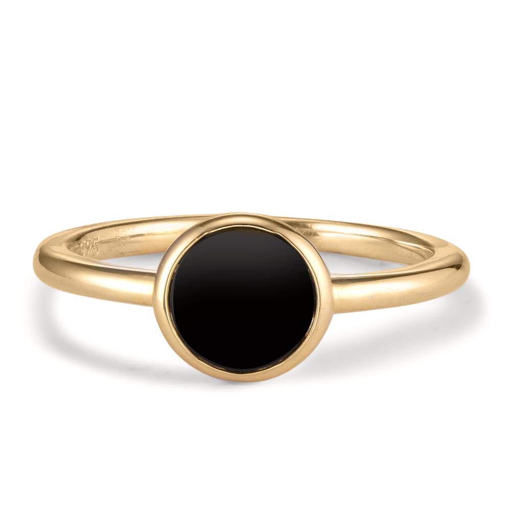 Fingerring Sølv Onyx gul forgyldt Ø7.5 mm